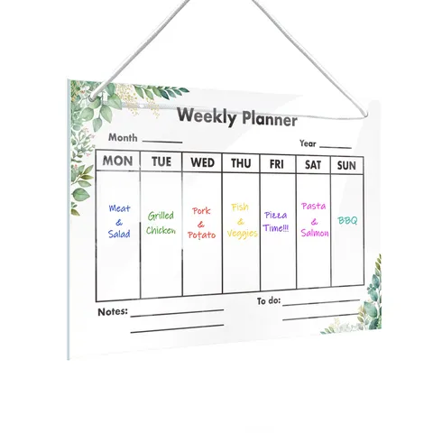 Acrylic Weekly Planner Board Clear Hanging Calendar Dry Erase Message Board For Wall Office Home Decor With White Rope And Hook
