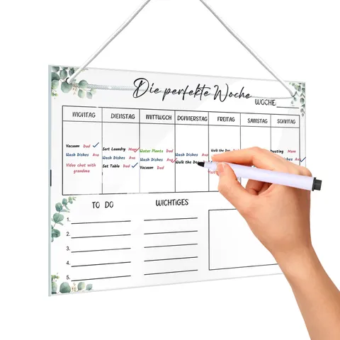 Acrylic Hanging Weekly Planner Board Clear Dry Erase Calendar Memo Board For Home Office Wall Decor With Hanging Rope