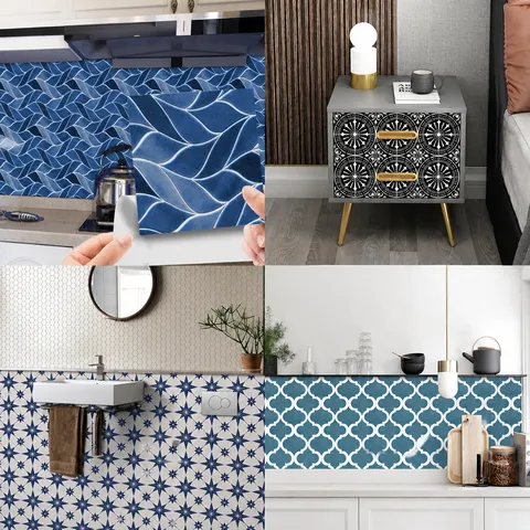 Self-Adhesive Waterproof PVC Mosaic Tile Stickers Removable Decals For Kitchen Bathroom Home Decor Wall Decoration