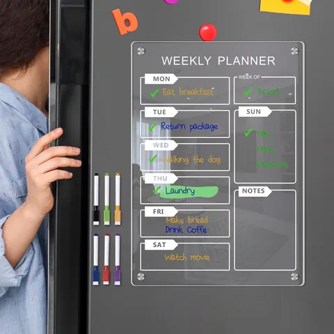 Transparent Acrylic Weekly Planner Board For Refrigerators Magnetic Dry Erase Calendar Memo Board With Marker Pens For Daily Schedule