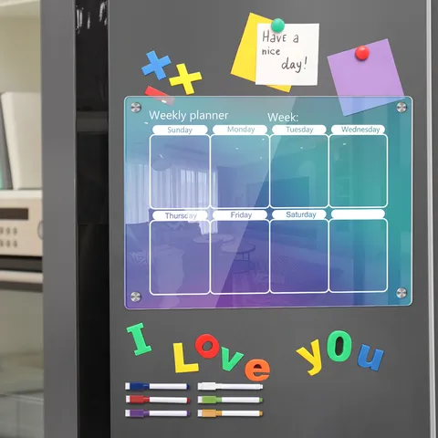 Colorful Acrylic Weekly Planner Magnetic Refrigerator Message Board Erasable Dry Erase Calendar For Kitchen Home Decor