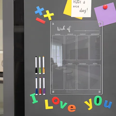 Transparent Acrylic Weekly Planner Magnetic Dry Erase Board For Fridge With Markers Acrylic Calendar Message Board