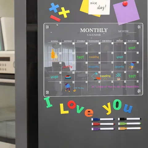 Transparent Acrylic Magnetic Refrigerator Calendar Message Board Clear Weekly Monthly Planner Board With Pens For Home
