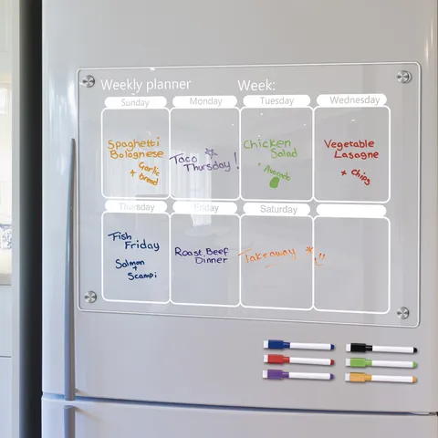 Transparent Acrylic Weekly Planner Board Magnetic Dry Erase Calendar For Refrigerator With Marker Pens
