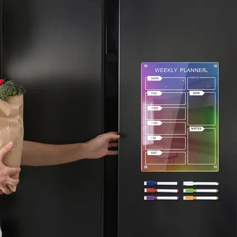 Colorful Acrylic Weekly Planner Memo Board Magnetic Refrigerator Calendar Board with Erasable Whiteboard Pens