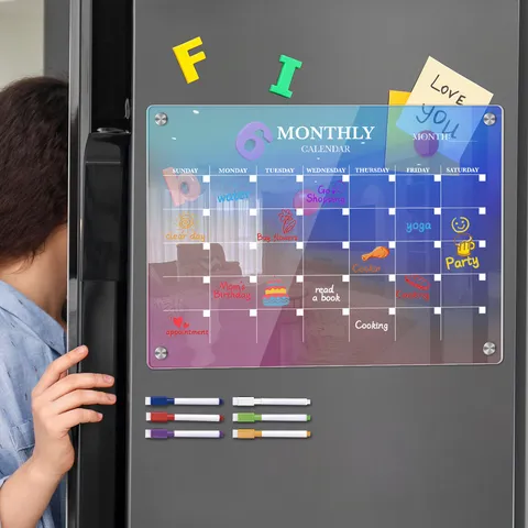 Colorful Acrylic Magnetic Weekly Planner Message Board Refrigerator Dry Erase Calendar Board With Marker Pens For Home Kitchen