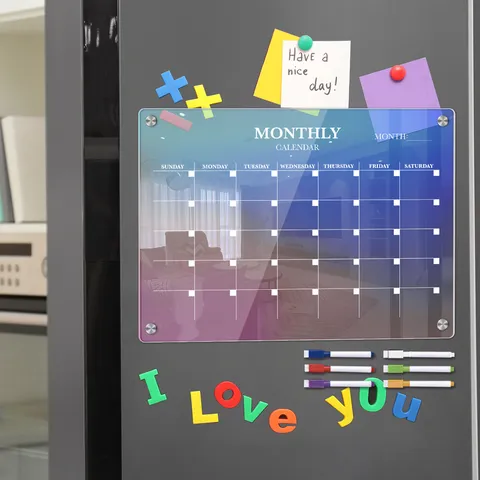 Colorful Acrylic Magnetic Weekly Planner Message Board Refrigerator Dry Erase Calendar Board With Marker Pens For Home Kitchen