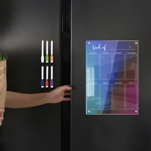 Colorful Acrylic Weekly Planner Magnetic Refrigerator Message Board Dry Erase Calendar Board With Markers For Kitchen Home Decor