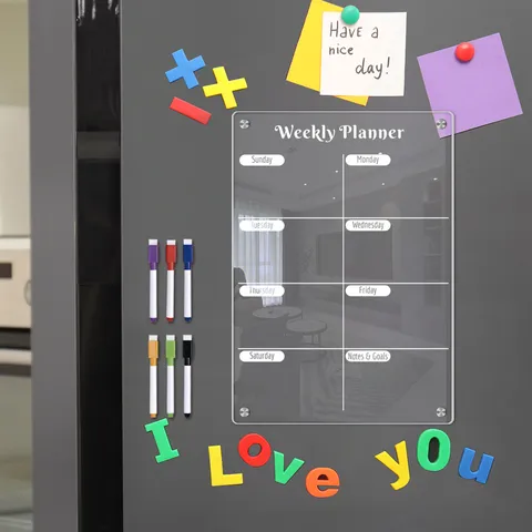 Transparent Acrylic Weekly Planner Magnetic Refrigerator Message Board Clear Dry Erase Calendar Memo Board With Markers For Home Office