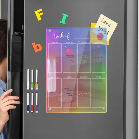 Colorful Acrylic Weekly Planner Magnetic Refrigerator Message Board Dry Erase Calendar Board With Markers For Kitchen Home Decor