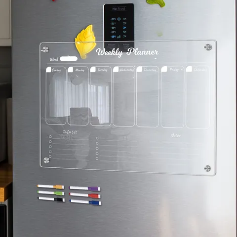 Clear Acrylic Weekly Planner Board For Fridge Magnetic Refrigerator Calendar Dry Erase Message Board With Marker Pens