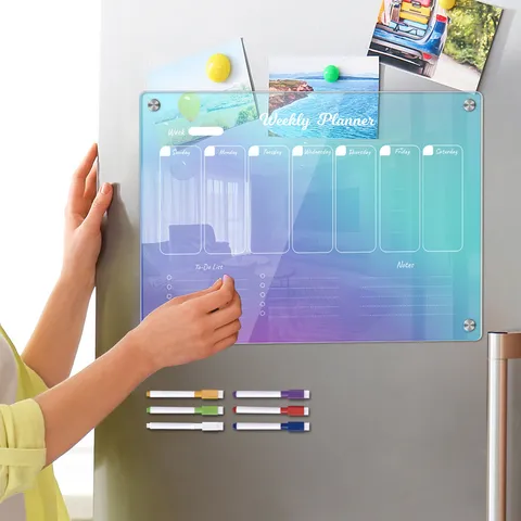 Acrylic Weekly Planner Board For Fridge Magnetic Dry Erase Calendar Memo Board With Markers Reusable Family Schedule Board