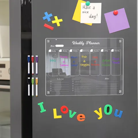 Clear Acrylic Weekly Planner Board For Fridge Magnetic Refrigerator Calendar Dry Erase Message Board With Marker Pens