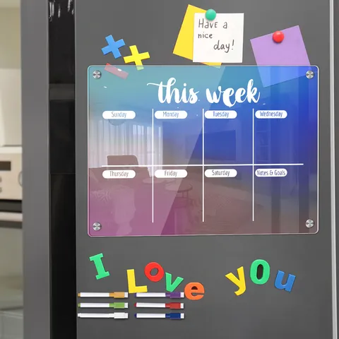 Acrylic Weekly Planner Board For Fridge Magnetic Dry Erase Calendar Board With Whiteboard Markers Clear Message Board