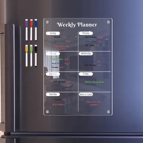 Transparent Acrylic Weekly Planner Magnetic Refrigerator Message Board Clear Dry Erase Calendar Memo Board With Markers For Home Office