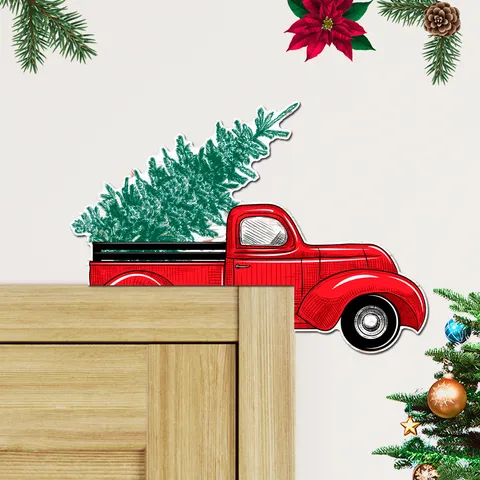 Christmas Wooden Door Corner Decoration Santa Claus Reindeer Truck Wall Sticker Holiday Home Party Decor Supplies