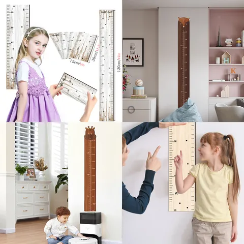 Sticker Mural de Tableau de Croissance de Règle de Mesure de Hauteur d'Enfant en Bois Design Animal Mignon pour Chambre d'Enfant Décoration