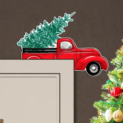 Christmas Wooden Door Corner Decoration Santa Claus Reindeer Truck Wall Sticker Holiday Home Party Decor Supplies