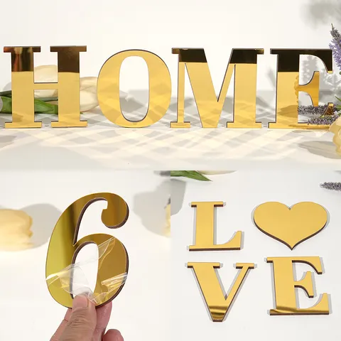 Houten Acryl Spiegel Muurstickers Goud Zilver Zwart Letters Cijfers DIY Huisdecoratie Wandkunst Decals Voor Woonkamer Slaapkamer