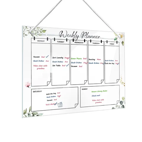Clear Acrylic Weekly Planner Memo Board Hanging Calendar Dry Erase Board With Marker Pens For Home Office Wall Decor