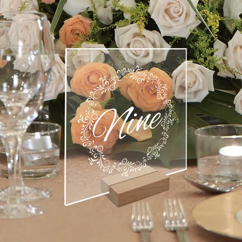 Letreros de Número de Mesa de Boda de Acrílico Transparente con Base de Madera Tarjetas de Sitio