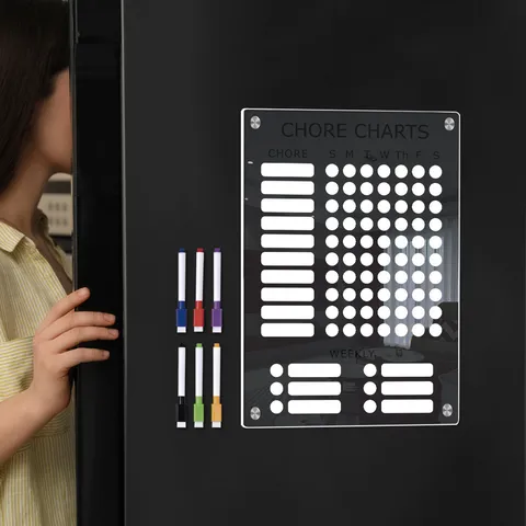 Transparent Acrylic Magnetic Calendar Weekly Planner Fridge Memo Board with Markers Dry Erase Board for Kitchen Office Home