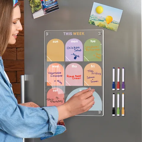 Clear Acrylic Magnetic Refrigerator Calendar Weekly Planner Board With Dry Erase Markers Refrigerator Schedule Memo Board For Kitchen Home Office