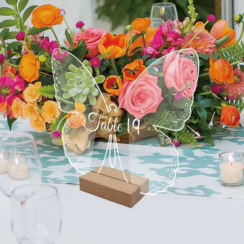 Señales de Número de Mesa de Boda de Acrílico Transparente Tarjetas de Sitio de Mariposa con Base de Madera