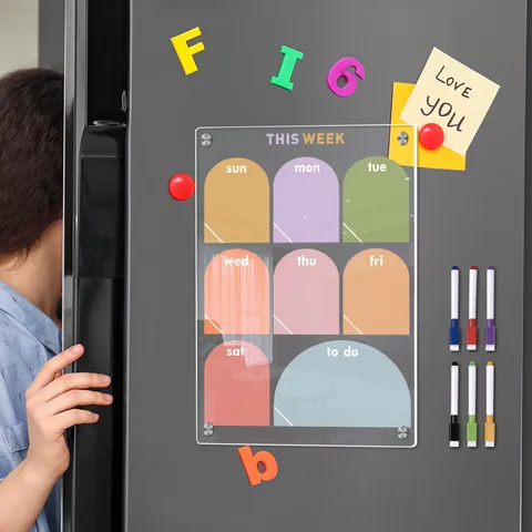 Clear Acrylic Magnetic Refrigerator Calendar Weekly Planner Board With Dry Erase Markers Refrigerator Schedule Memo Board For Kitchen Home Office