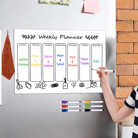 Magnetic Weekly Planner Whiteboard For Refrigerator Reusable Dry Erase Board Calendar Memo Board With Markers And Accessories