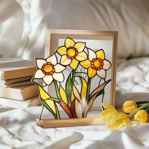 Acrylic Desktop Ornament Simulated Glass Texture Floral Animal Landscape Stained Glass Style Home Decor