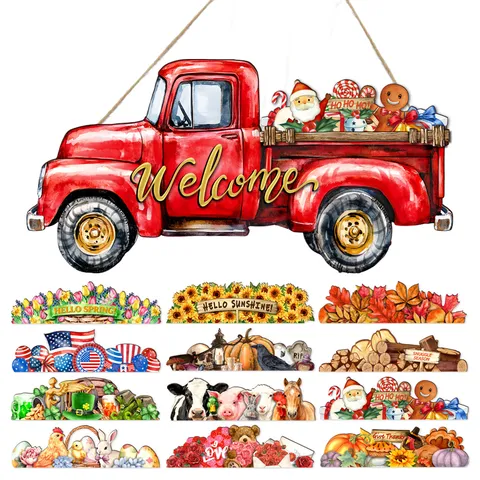 Targa Sospesa da Parete per Festival Magnetica Intercambiabile con Decorazione per Porta d'Ingresso per Vacanze Stagionali in Legno