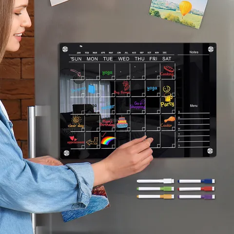 Acrylic Weekly Planner Magnetic Memo Board Dry Erase Calendar Board With Pens For Refrigerator And Office