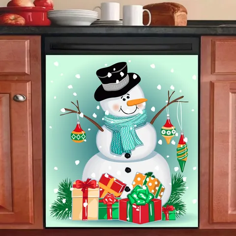 Christmas Magnetic Dishwasher Cover Refrigerator Sticker Waterproof Snowman Santa Holiday Home Kitchen Appliance Decor