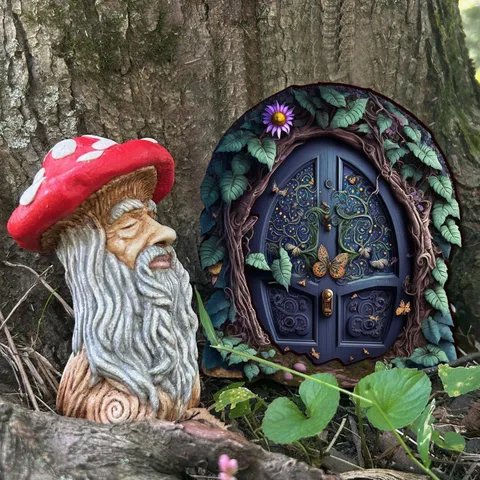 Puerta de Elfo de Cuento de Hadas de Madera Casa de Champiñones Jardín Exterior Decoración Miniatura Micropaisaje Adorno
