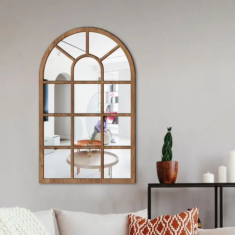 Adhesivo de Pared de Espejo de Madera Acrílica Ventana Falsa Diseño Geométrico Arte Vinilo de Pared para Sala de Estar Dormitorio Estudio Decoración