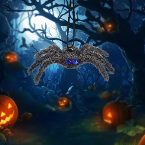 Halloween Spider Hanging Decoration Flocked Creepy Spider Pendant With Rhinestone Eyes Spooky Party Prop Indoor Outdoor Hanging Ornament Home Decor