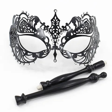 Máscara de Mascarada de Metal con Strass Hueco Veneciano Mango de Mano Máscara de Ojos para Halloween Carnaval Fiesta Mujer