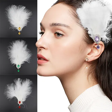 Pinza de Pelo de Plumas de Moda Tocado de Aleación de Strass Vintage Elegante Accesorio para el Cabello para Fiesta Boda Mujer Tocado