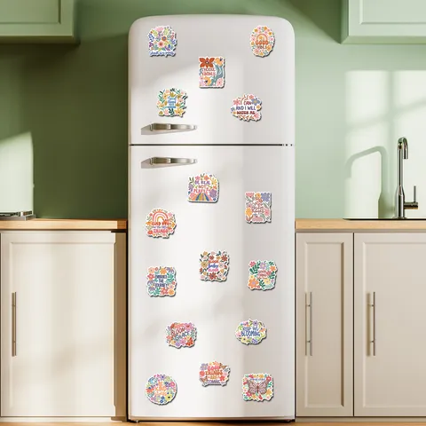 Decorative Refrigerator Magnets PVC Waterproof Motivational Quotes Floral Design Cabinet Stickers Home Kitchen Decor