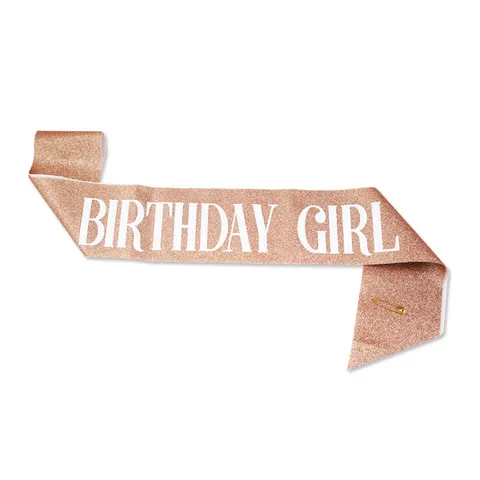 Glitter Birthday Girl Queen Sash Celebration Party Satin Polyester Ribbon Sashes Prop Decor For Women Birthday Party Event