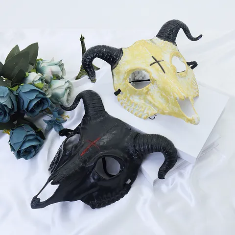 Halloween Scary Goat Skull Full Face Mask Gothic Punk Devil Horns Creepy Costume Prop For Masquerade Cosplay Party unisex