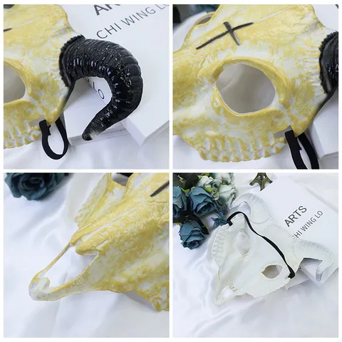 Halloween Scary Goat Skull Full Face Mask Gothic Punk Devil Horns Creepy Costume Prop For Masquerade Cosplay Party unisex