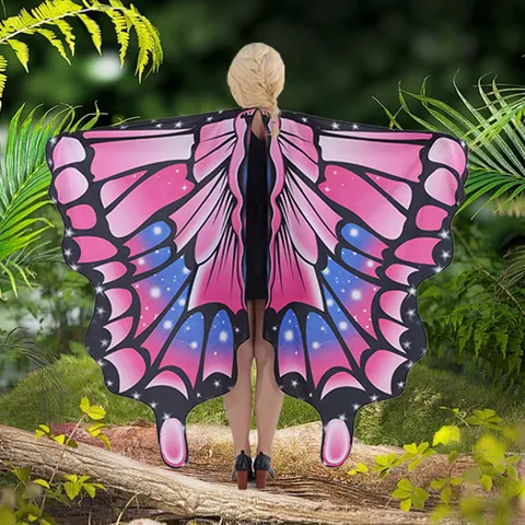 Halloween Butterfly Wings Cloak Costume Printed Cape Robe Top For Adult Performance Festival Party Dress Up Accessory