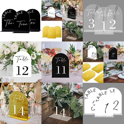 Acrylic Wedding Table Number Plate Arch Table Seating Sign Mirror DIY Printed Table Numbers Display Stand Party Decor
