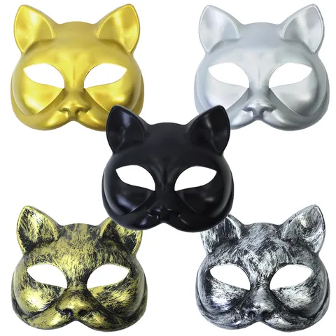 Retro Punk Half Face Cat Mask Plastic Masquerade Mask For Halloween Birthday Party Cosplay Costume Prop For Women Men