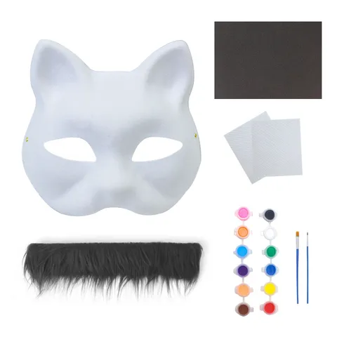 DIY Papierpulp Kattenmasker Kit Voor Kinderen Halloween Vos Masker Schilderen Graffiti Accessoire Met Pigment Penselen Voor Feest Cosplay