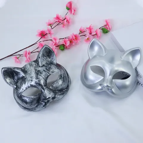 Retro Punk Half Face Cat Mask Plastic Masquerade Mask For Halloween Birthday Party Cosplay Costume Prop For Women Men