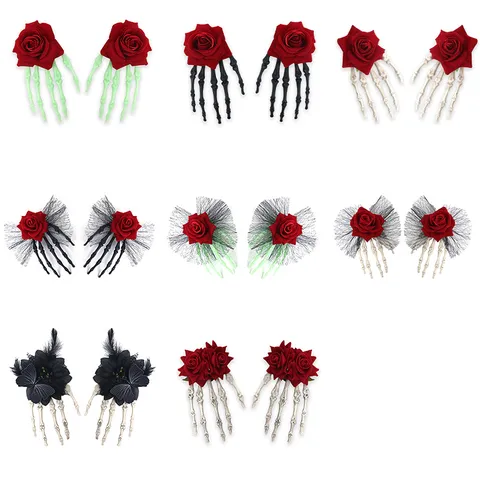 Gotische Halloween Skelethand Roos Haarspeld Alligator Clip Vrouwen Punk Vampier Kostuum Hoofddeksels Feest Haaraccessoires
