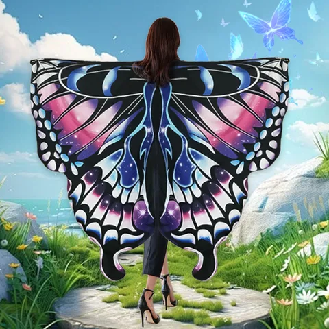 Halloween Butterfly Cape Starry Sky Printed Costume Shawl For Women Men Stage Dance Performance Butterfly Wings Costume Top
